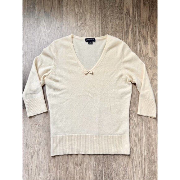 Vintage Ann Taylor Coquette Y2K Cream Cashmere Sweater Top Bow Quiet Luxury Sz S - Picture 6 of 10